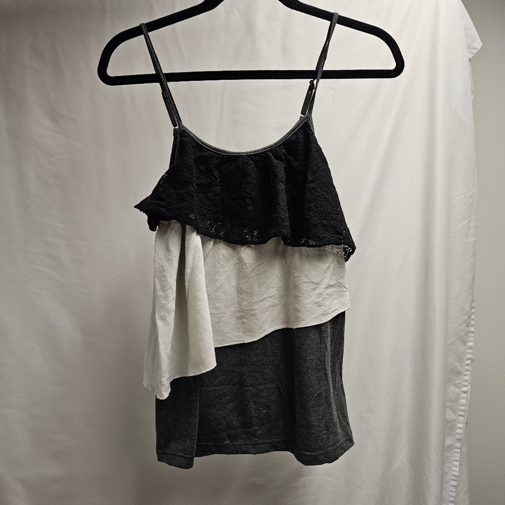 3for$25 spaghetti strap grey black white grey lace layered loose flowly UNIQUE S